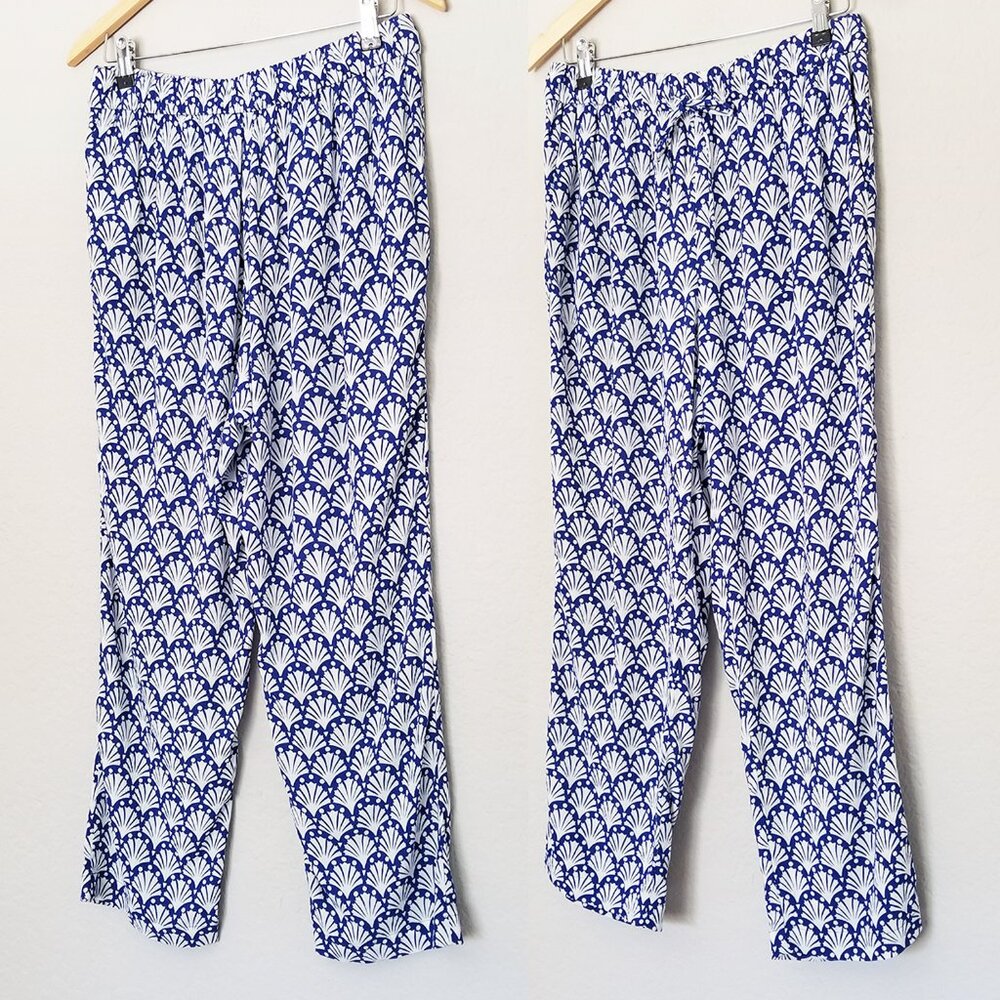 Boden Shells Print Crinkle Tapered Trousers Pants 8 Blue White Pull On Beach $98 - Picture 6 of 16